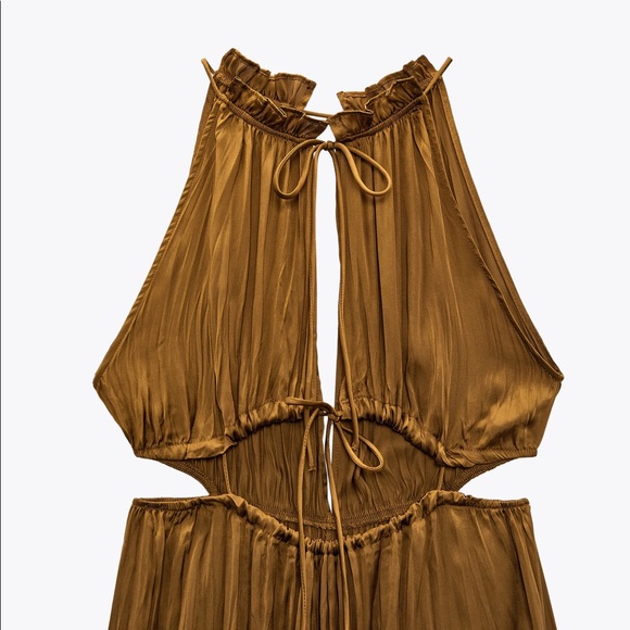 ZARA SATIN DRESS WITH CUT-OUT DETAIL OLIVE GREEN - Picture 12 of 12